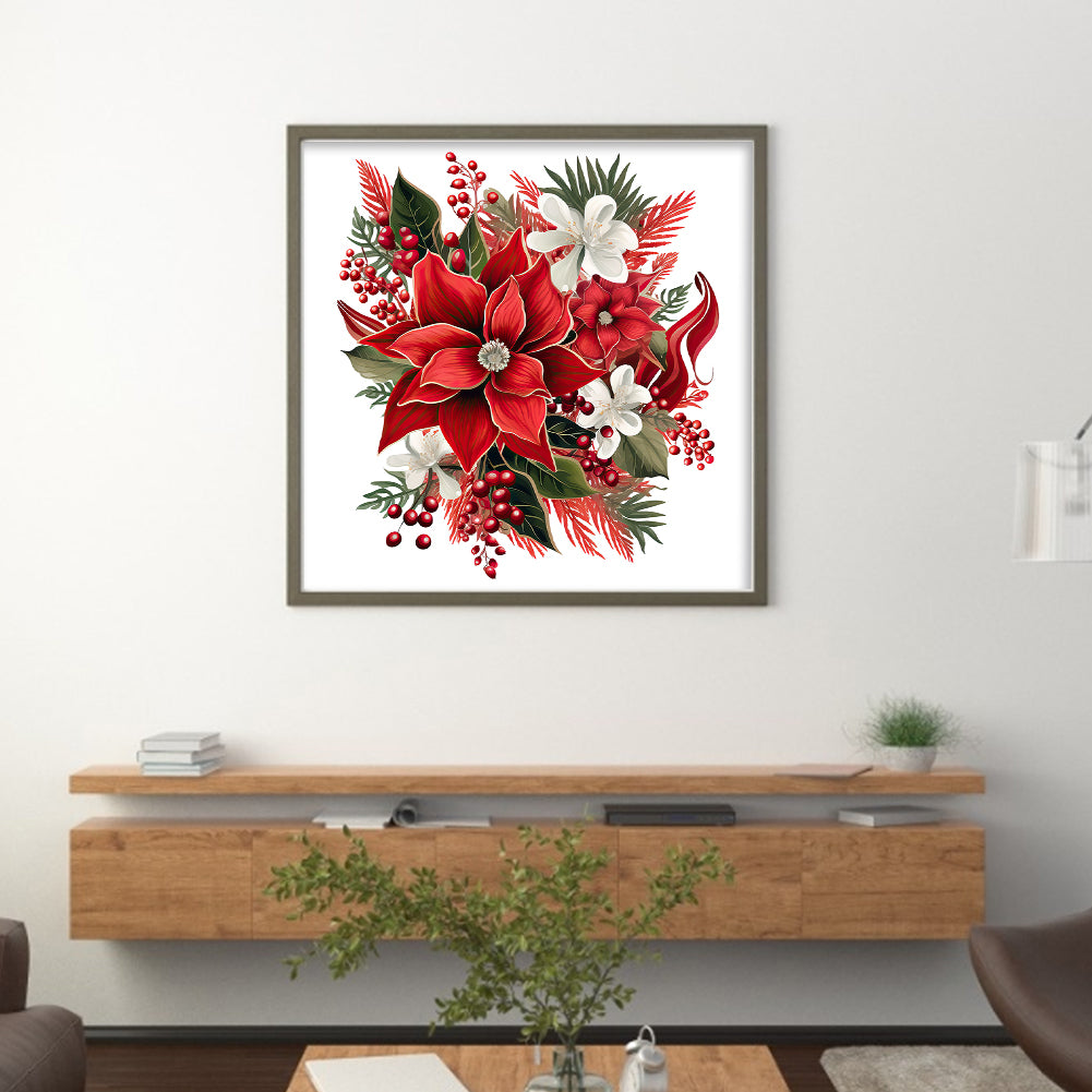 Christmas Red Flowers - 11CT Stamped Cross Stitch 50*50CM