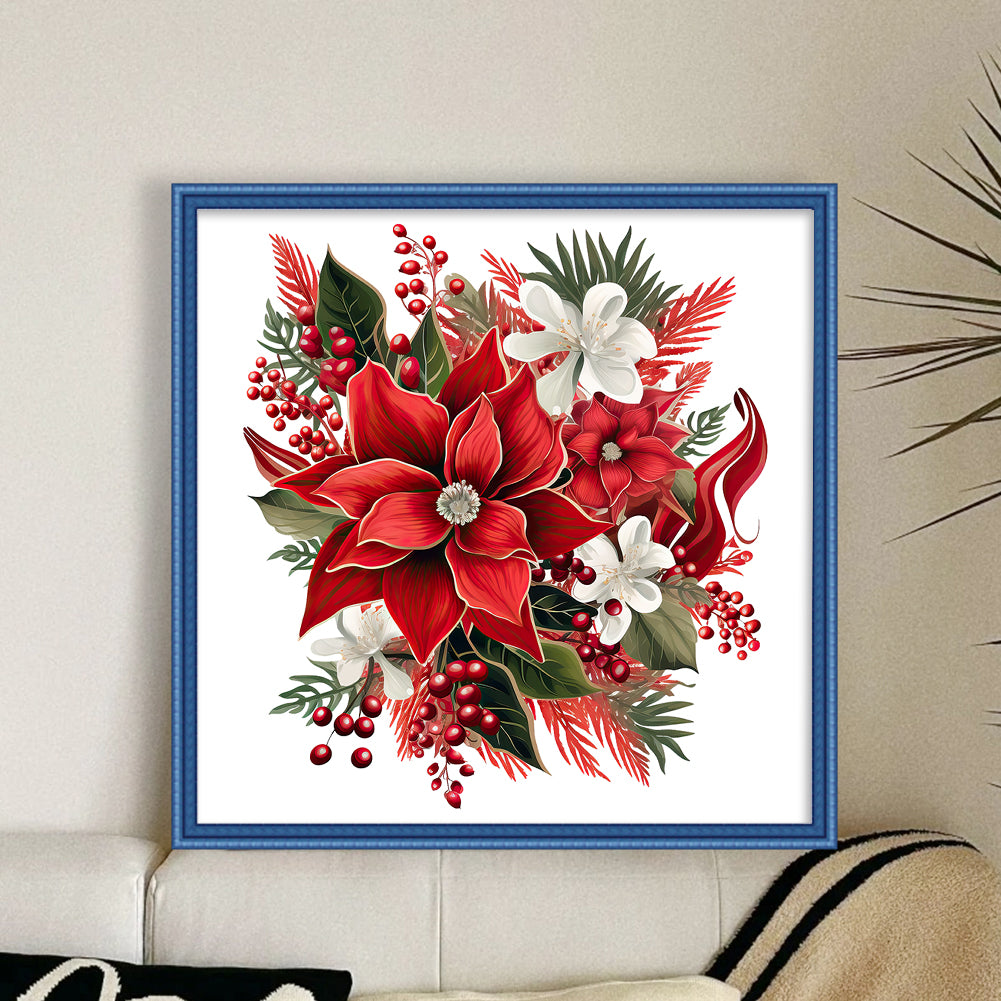 Christmas Red Flowers - 11CT Stamped Cross Stitch 50*50CM