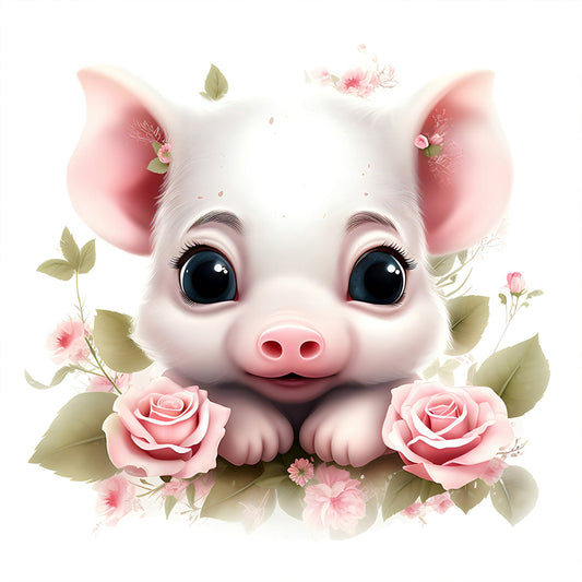 Flower Animal Piggy - Full Round Drill Diamond Painting 30*30CM