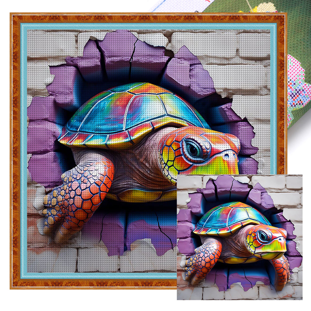 Turtle Breaking Out Of The Wall - 11CT Stamped Cross Stitch 40*40CM