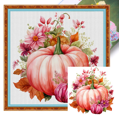 Pink Pumpkin Flowers - 11CT Stamped Cross Stitch 50*50CM