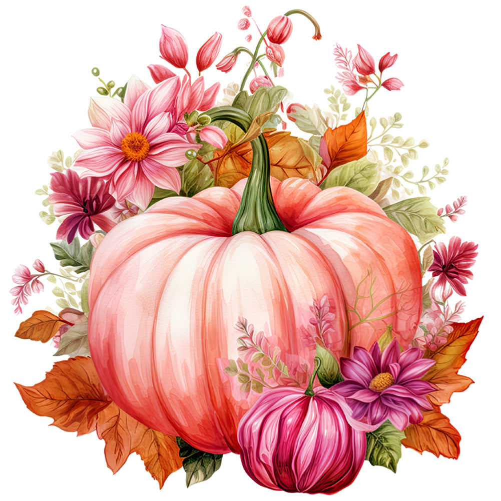 Pink Pumpkin Flowers - 11CT Stamped Cross Stitch 50*50CM