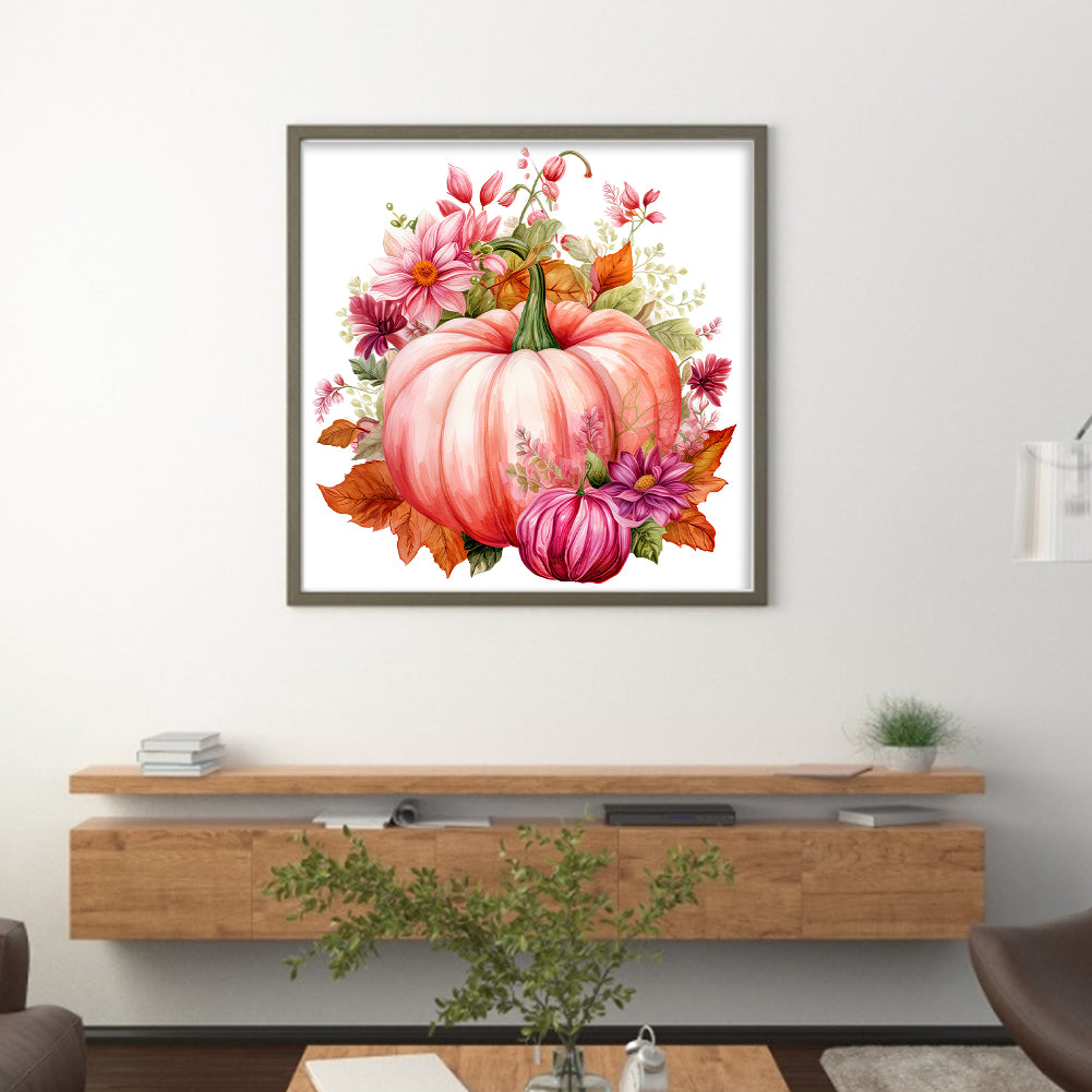 Pink Pumpkin Flowers - 11CT Stamped Cross Stitch 50*50CM