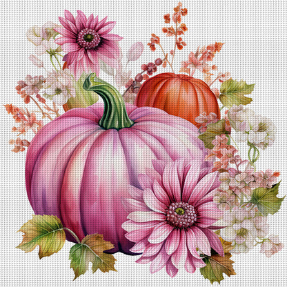 Pink Pumpkin Flowers - 11CT Stamped Cross Stitch 50*50CM