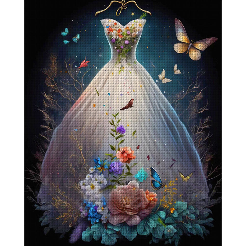 Floral Wedding Dress - 11CT Stamped Cross Stitch 40*50CM