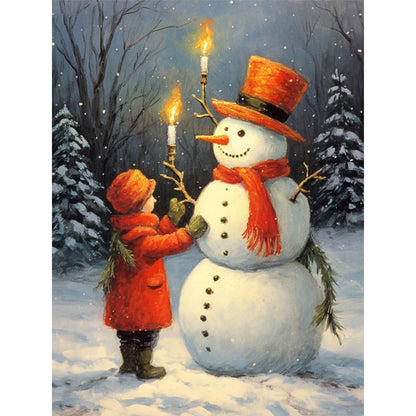 Little Girl And Snowman - Full Round Drill Diamond Painting 30*40CM