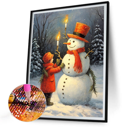 Little Girl And Snowman - Full Round Drill Diamond Painting 30*40CM