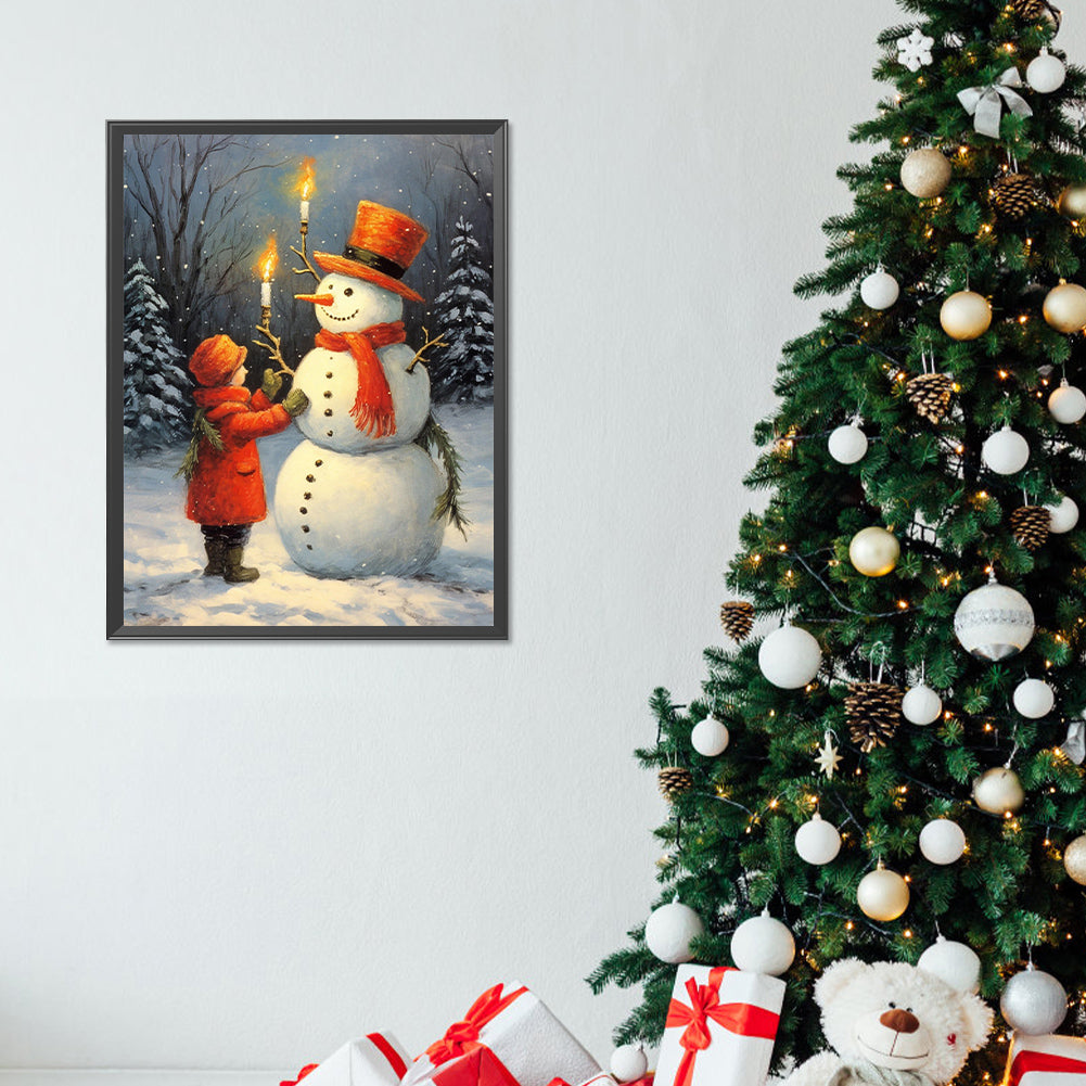 Little Girl And Snowman - Full Round Drill Diamond Painting 30*40CM