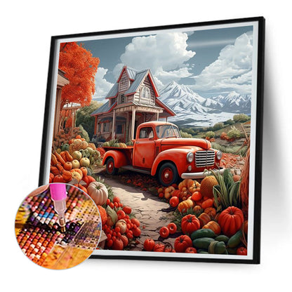 Vintage Car Pumpkin - Full Round Drill Diamond Painting 30*30CM