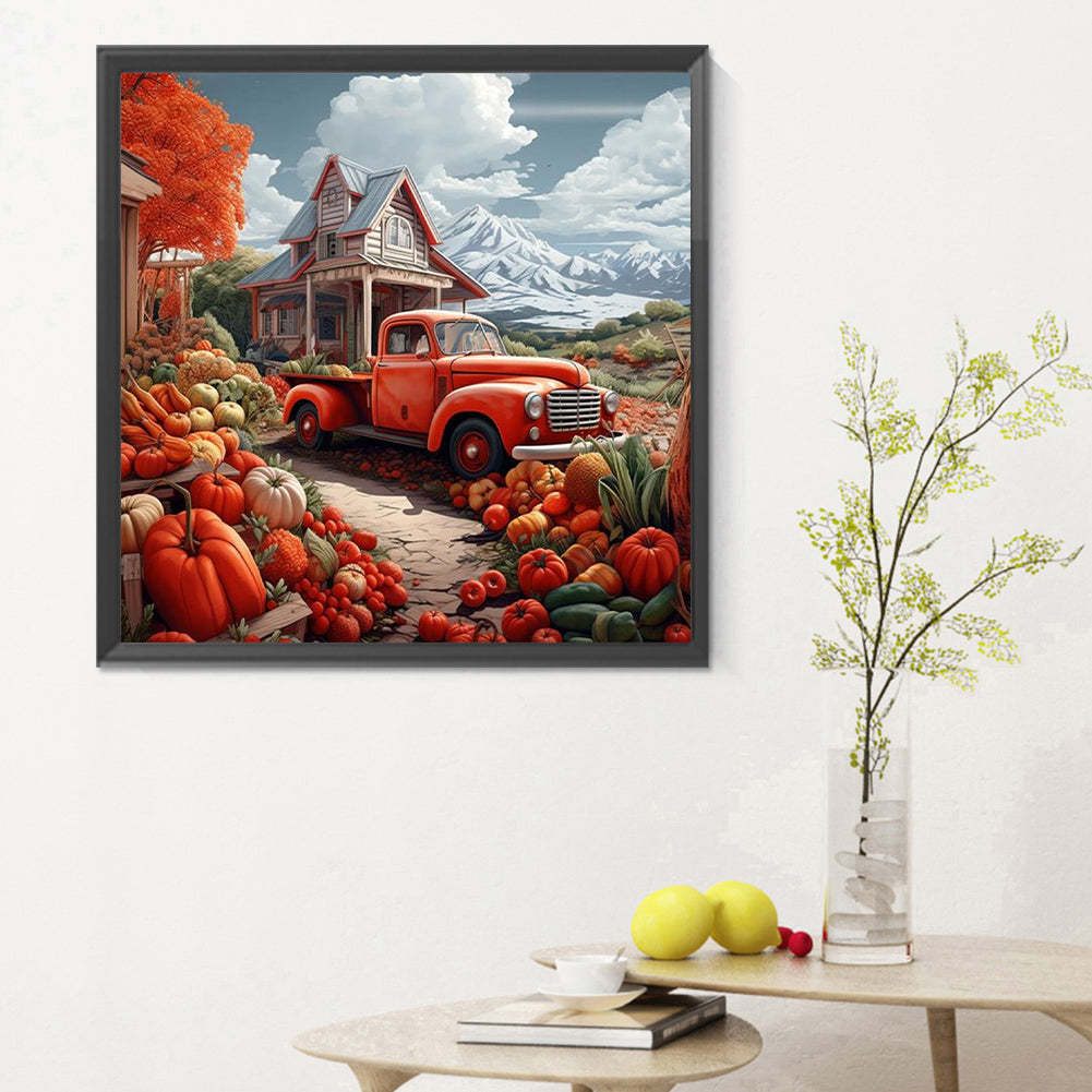 Vintage Car Pumpkin - Full Round Drill Diamond Painting 30*30CM