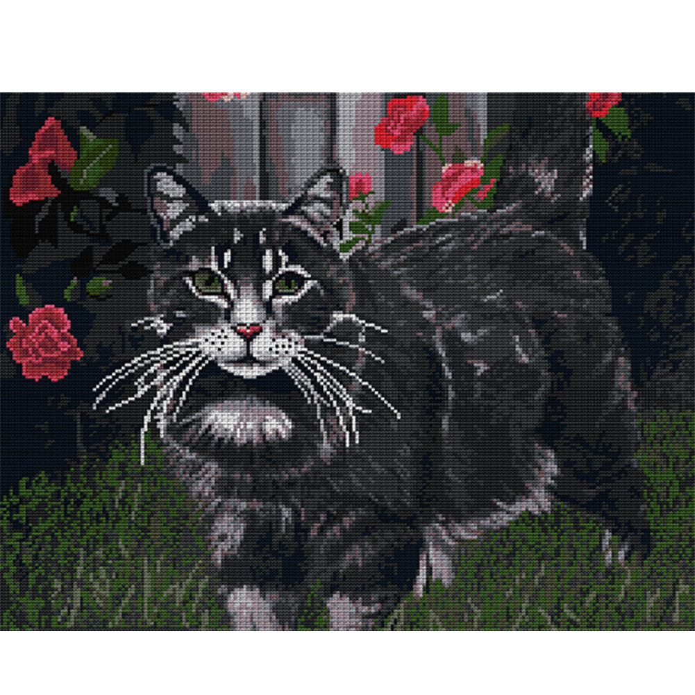 Black Cat Four - 14CT Stamped Cross Stitch 47*40CM(Joy Sunday)