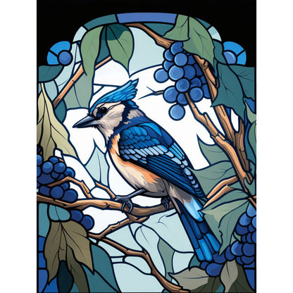 Glass Painting Blue Jay - Full Round Drill Diamond Painting 30*40CM