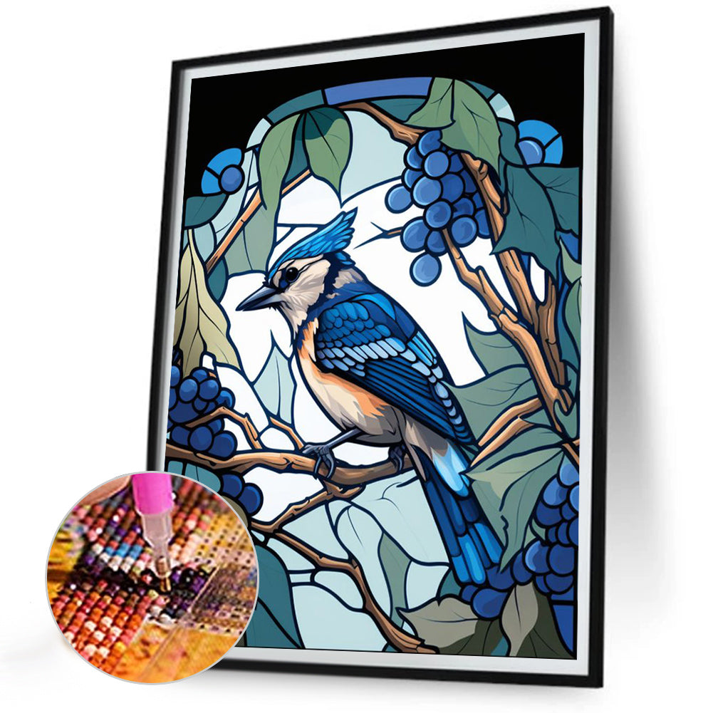 Glass Painting Blue Jay - Full Round Drill Diamond Painting 30*40CM