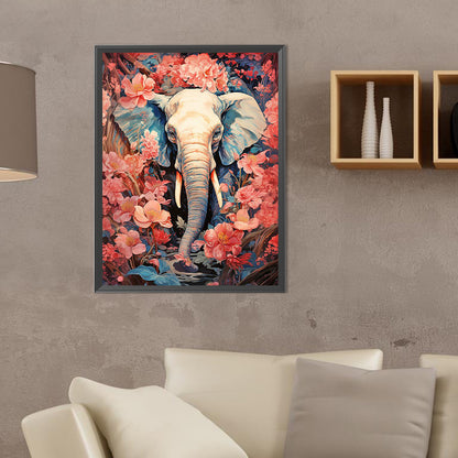 Elephant Among Flowers - Full Round Drill Diamond Painting 30*40CM