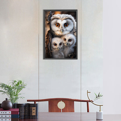 Mother Owl And Baby Owl - Full Round Drill Diamond Painting 30*45CM