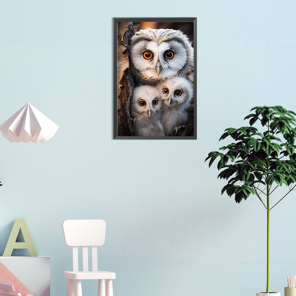 Mother Owl And Baby Owl - Full Round Drill Diamond Painting 30*45CM