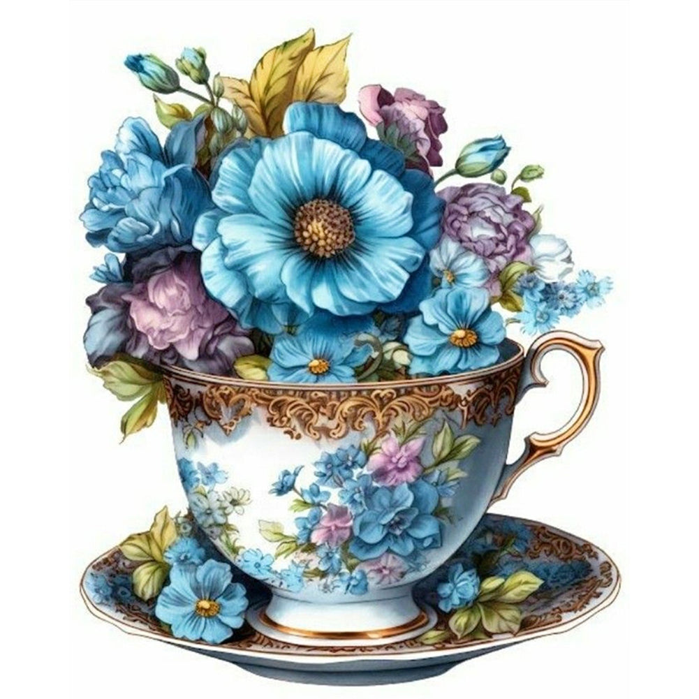 Flowers In Tea Cup - 18CT Stamped Cross Stitch 20*25CM