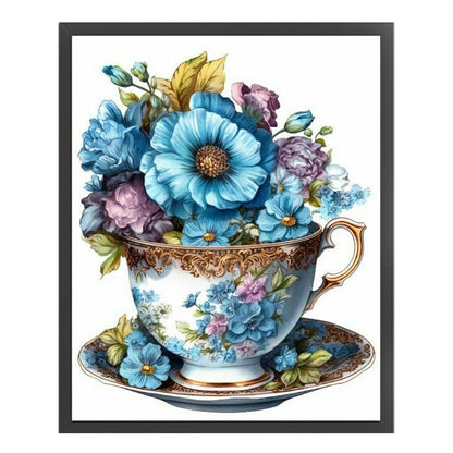 Flowers In Tea Cup - 18CT Stamped Cross Stitch 20*25CM