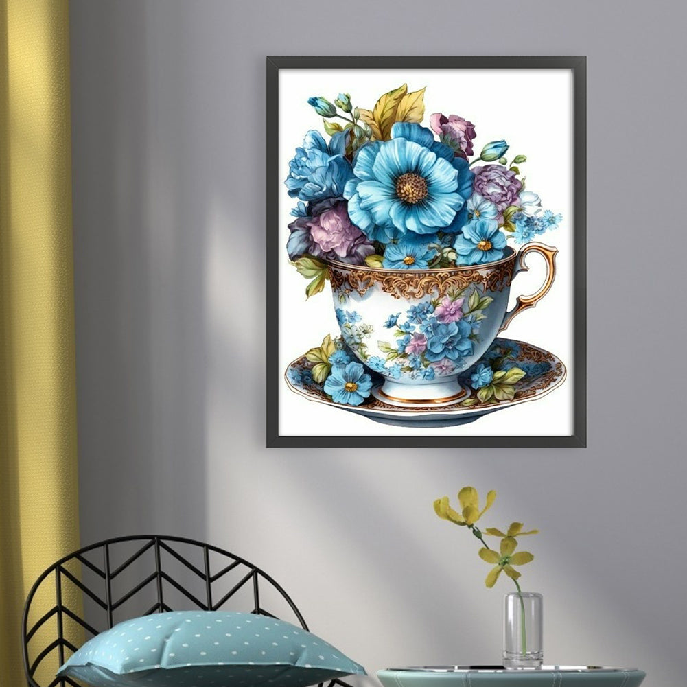 Flowers In Tea Cup - 18CT Stamped Cross Stitch 20*25CM