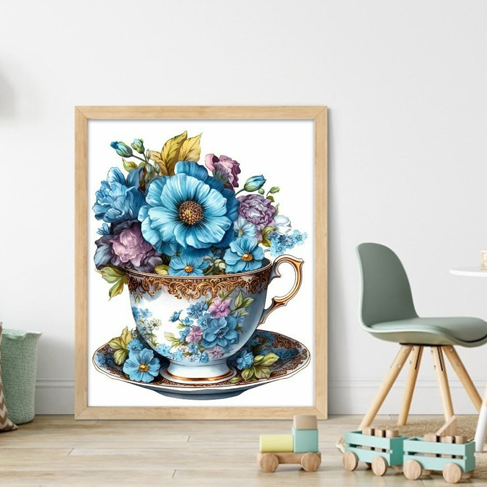 Flowers In Tea Cup - 18CT Stamped Cross Stitch 20*25CM