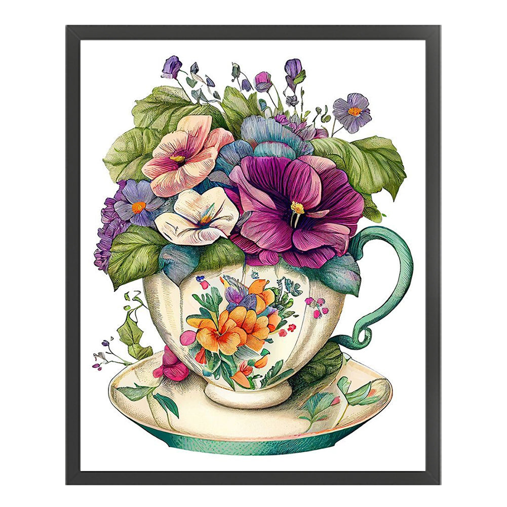 Flowers In Tea Cup - 18CT Stamped Cross Stitch 20*25CM