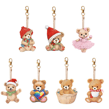 7PCS Double Sided Special Shape Diamond Painting Art Keychain Pendant (Bear)