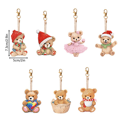 7PCS Double Sided Special Shape Diamond Painting Art Keychain Pendant (Bear)