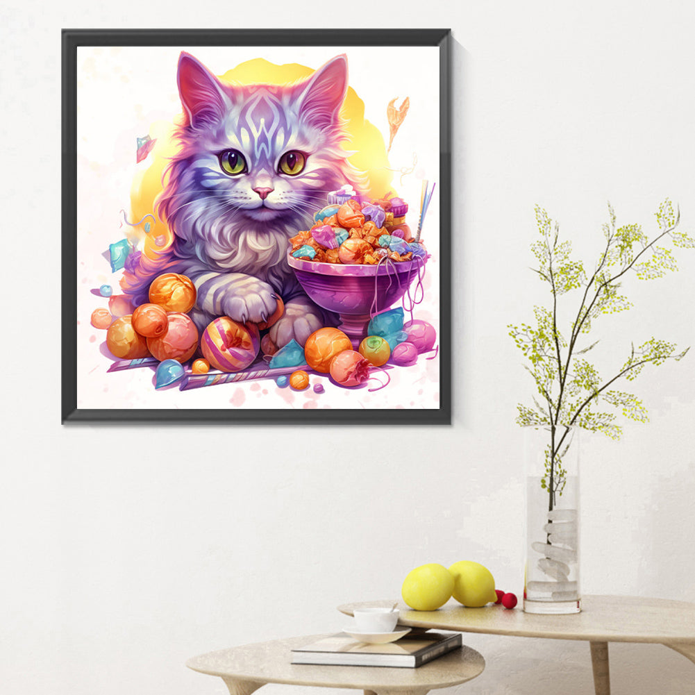 Candy Cat - Full Round Drill Diamond Painting 30*30CM