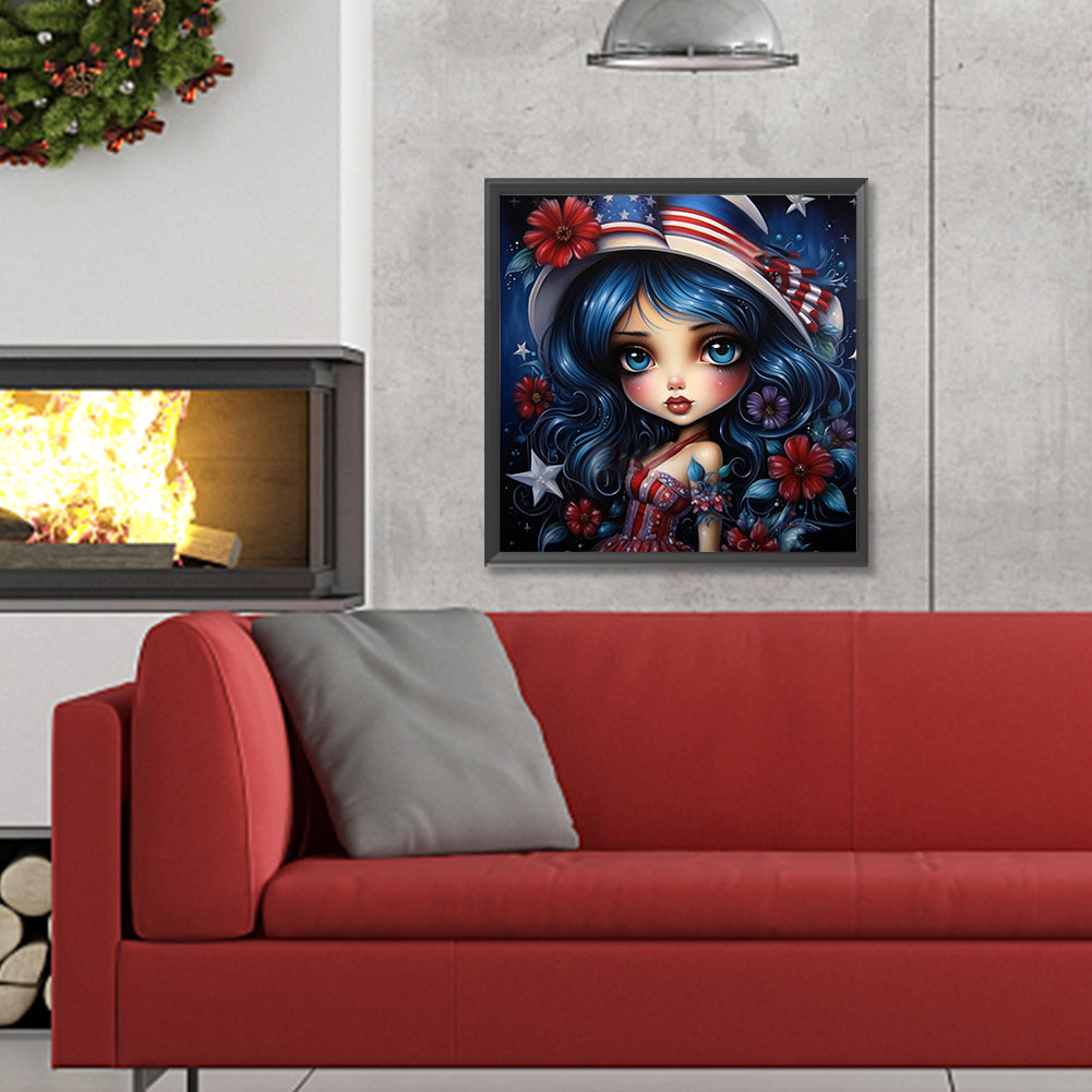 Cartoon Flag Girl - Full Round Drill Diamond Painting 30*30CM