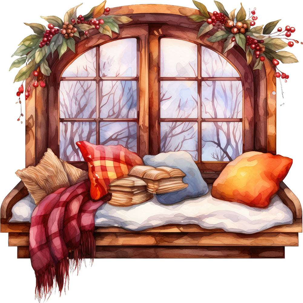 Winter Window - Full Round Drill Diamond Painting 30*30CM