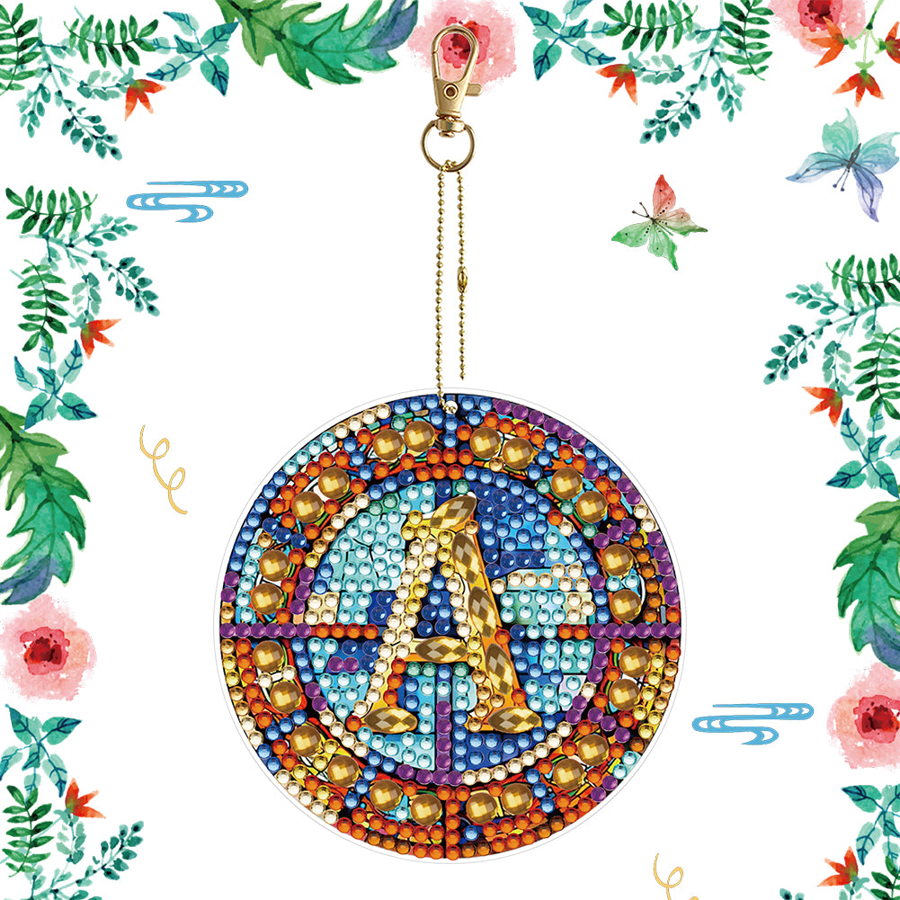 A-Z 26 Letters Double Sided Special Shape Diamond Painting Keychain Pendant (A)