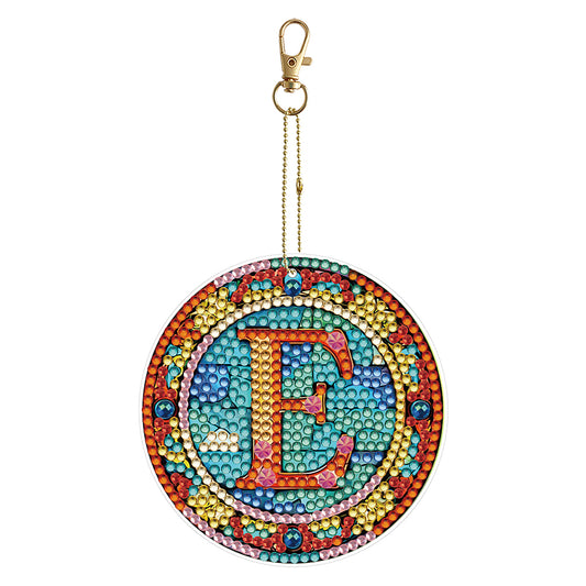 A-Z 26 Letters Double Sided Special Shape Diamond Painting Keychain Pendant (E)