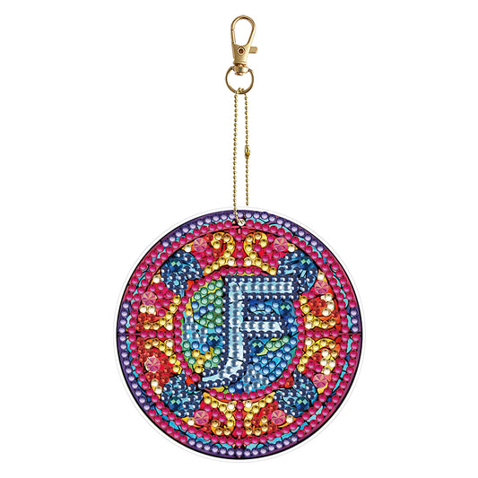 A-Z 26 Letters Double Sided Special Shape Diamond Painting Keychain Pendant (F)