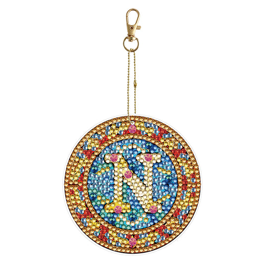 A-Z 26 Letters Double Sided Special Shape Diamond Painting Keychain Pendant (N)