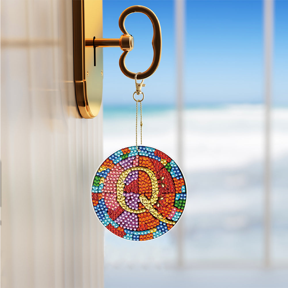 A-Z 26 Letters Double Sided Special Shape Diamond Painting Keychain Pendant (Q)