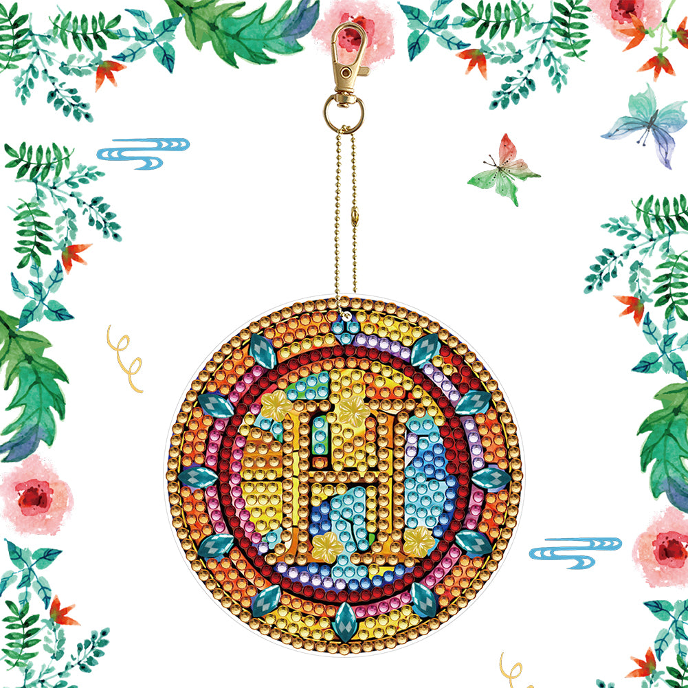 A-Z 26 Letters Double Sided Special Shape Diamond Painting Keychain Pendant (H)