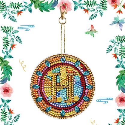 A-Z 26 Letters Double Sided Special Shape Diamond Painting Keychain Pendant (H)