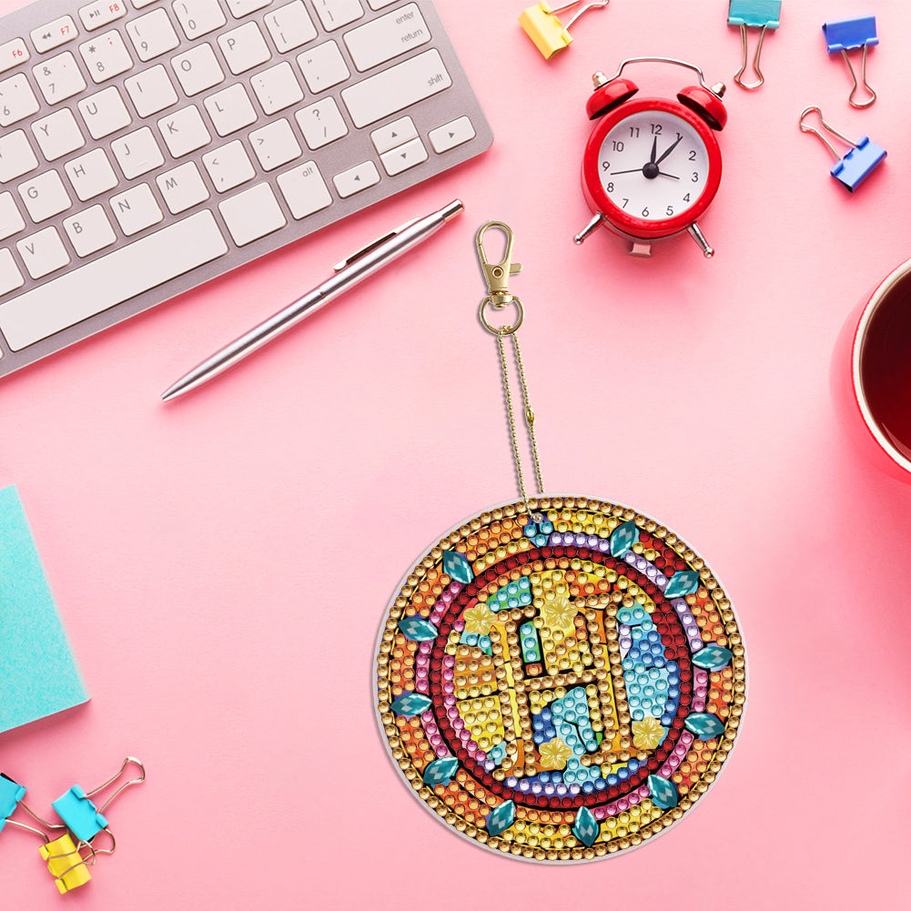 A-Z 26 Letters Double Sided Special Shape Diamond Painting Keychain Pendant (H)