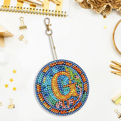 A-Z 26 Letters Double Sided Special Shape Diamond Painting Keychain Pendant (G)