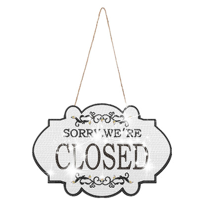 Wooden Shop Sign Diamond Painting Hanging Pendant for Wall Decor (Closed White)