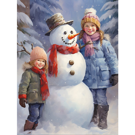 Snowman Child In The Snow - Full Round Drill Diamond Painting 30*40CM