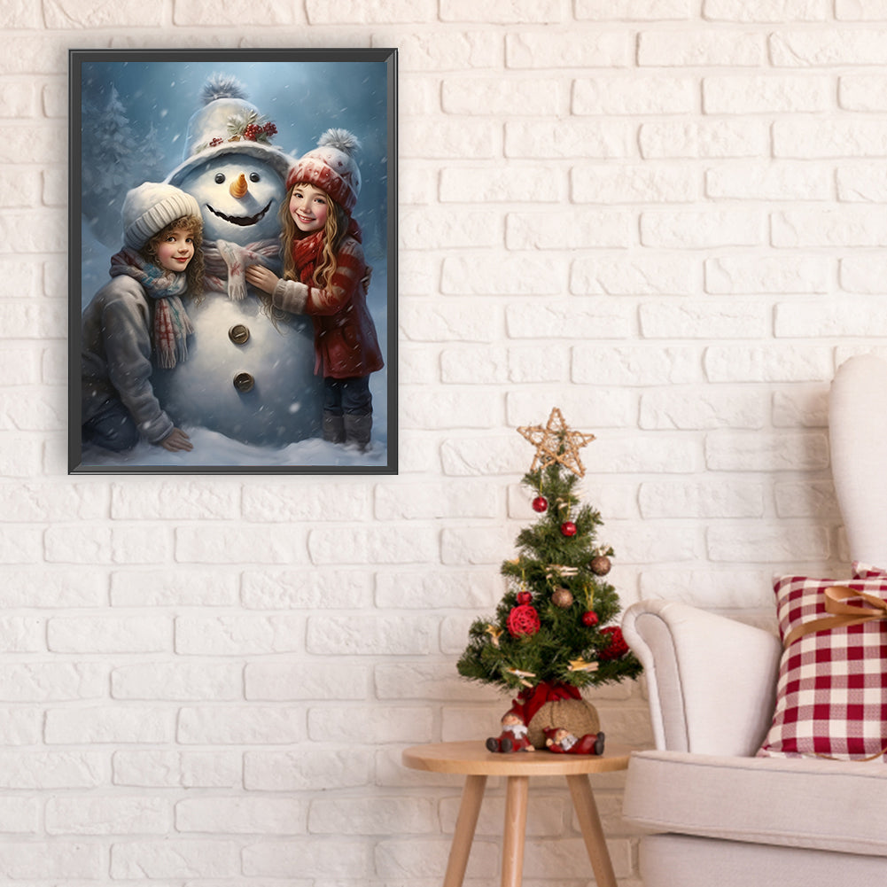 Snowman Child In The Snow - Full Round Drill Diamond Painting 30*40CM