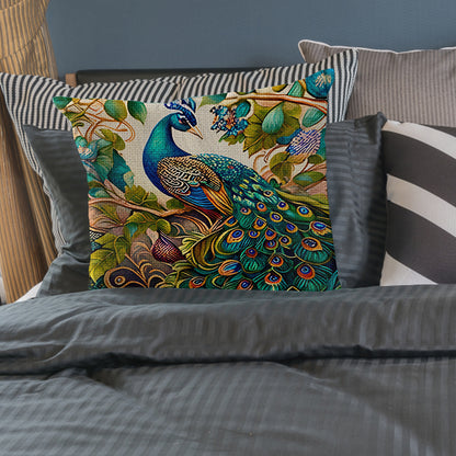 17.72x17.72In Peacock Cross Stitch Stamped Pillow Cover with Zip for Adults (#1)