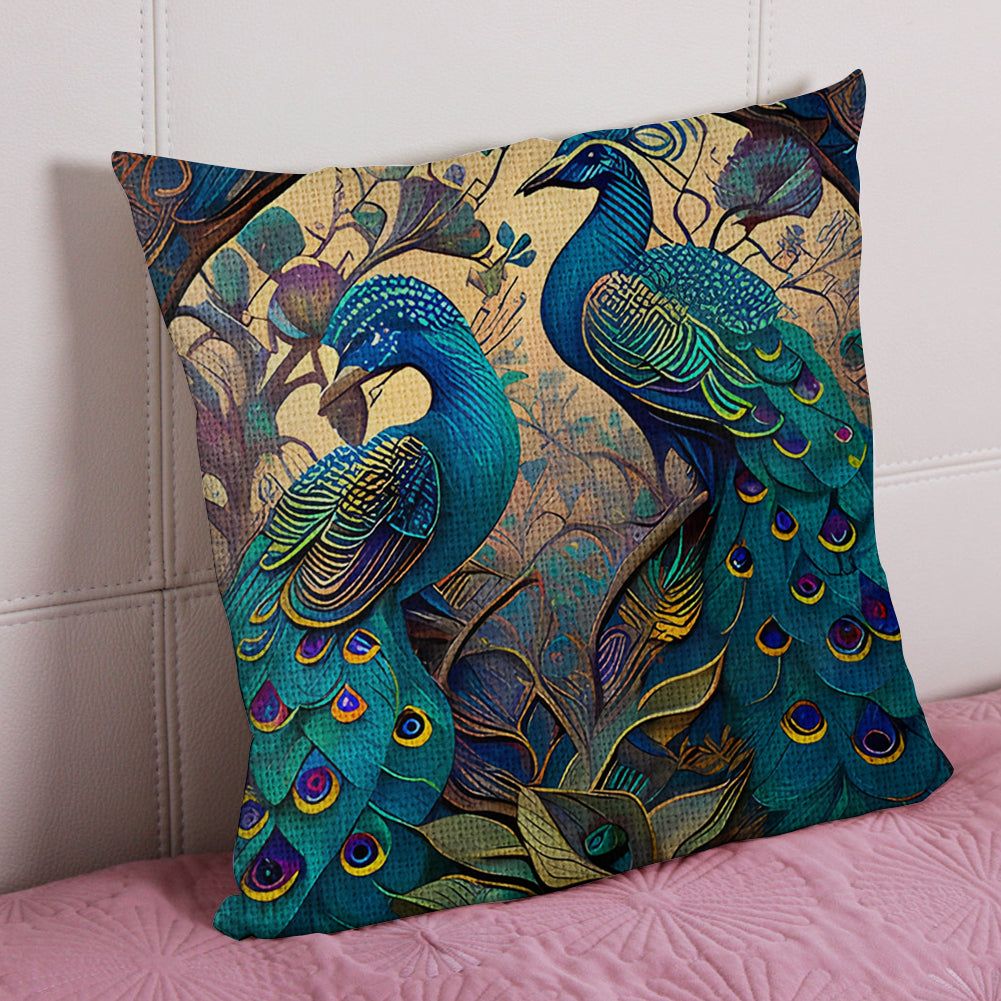 17.72x17.72In Peacock Cross Stitch Stamped Pillow Cover with Zip for Adults (#5)