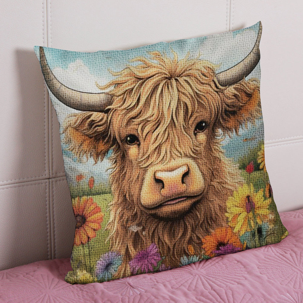 17.72x17.72In Alpine Yak Cross Stitch Stamped Pillow Cover Kit with Zip (#5)