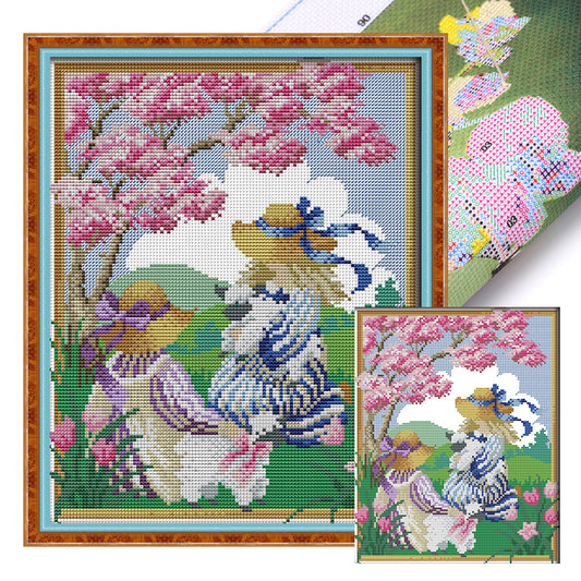 Four Seasons Girl One - 14CT Stamped Cross Stitch 27*33CM(Joy Sunday)