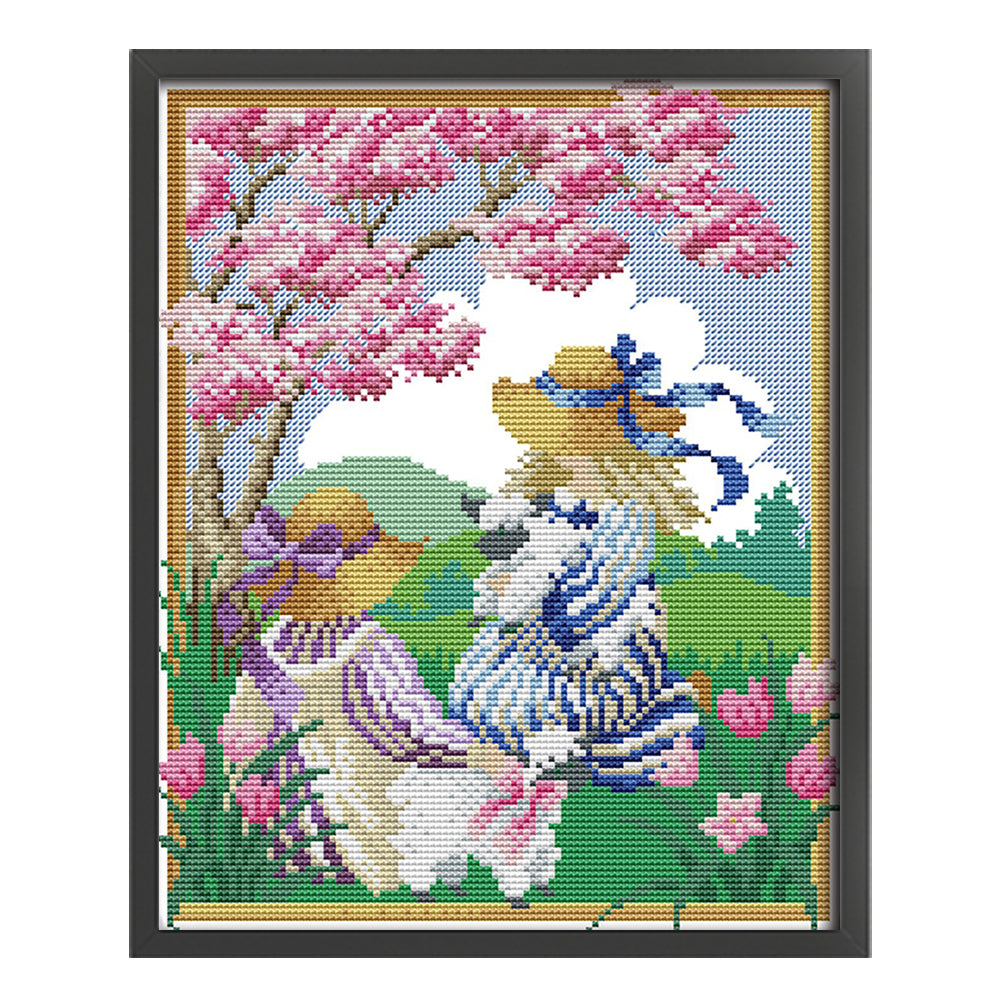 Four Seasons Girl One - 14CT Stamped Cross Stitch 27*33CM(Joy Sunday)