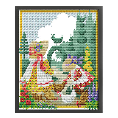 Girls Of Four Seasons 2 - 14CT Stamped Cross Stitch 27*33CM(Joy Sunday)