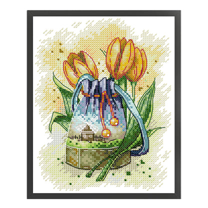 School Bag And Tulips - 14CT Stamped Cross Stitch 18*21CM(Joy Sunday)