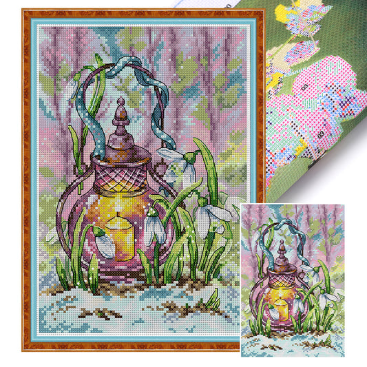 Spring Lantern - 16CT Stamped Cross Stitch 18*26CM(Joy Sunday)